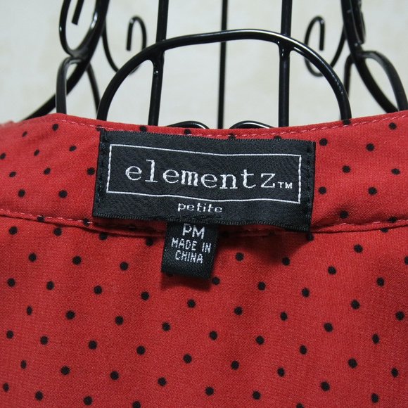 ELEMENTZ Red Orange Polka Dot Adjustable Sleeve Button Up Blouse Shirt - Picture 17 of 17